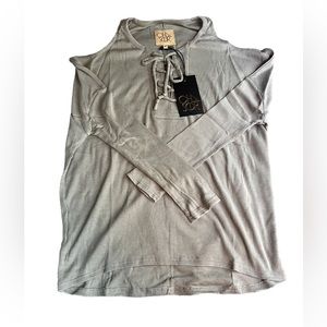 Chaser Gray Ribbed Tie Front Long Sleeve Shirt NWT